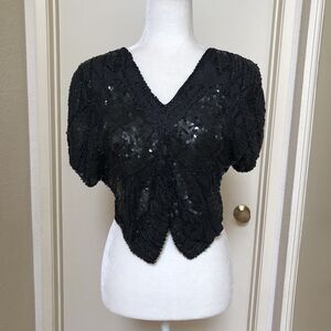 Kaasvi Vintage Butterfly Sequined Top Women One Size 100% Silk Whimsigoth Gothic